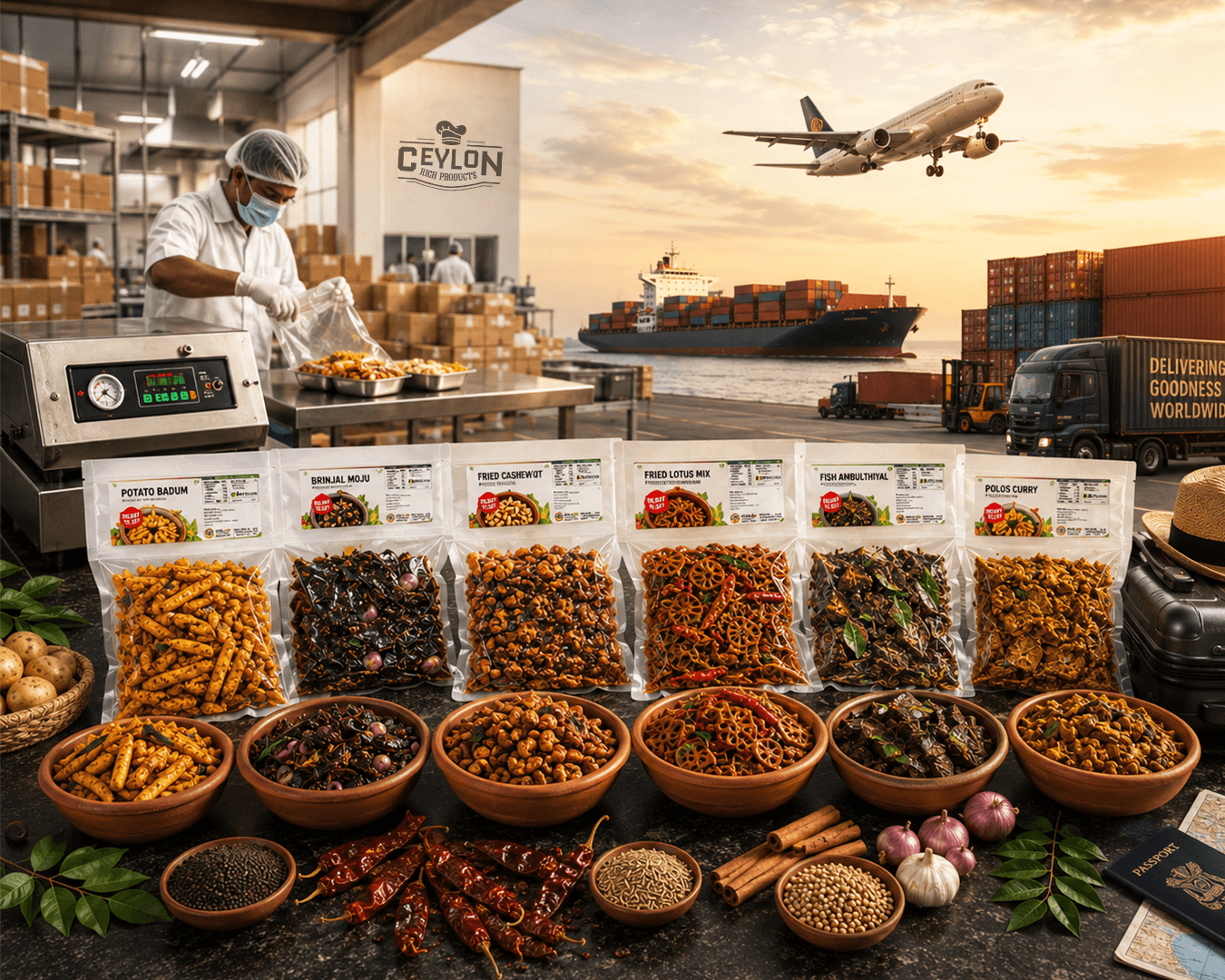 Ceylon Rich Products — vacuum-packed product range ready for dispatch